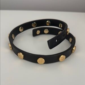 Tory Burch Black and Gold Leather Studded Bracelet